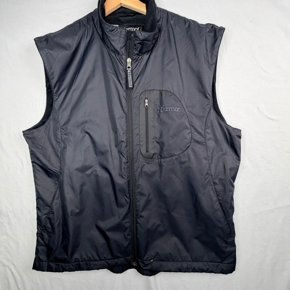 Marmot Full Zip Fleece Lined Vest XL Black Ripstop Shell Outdoor Hiking
